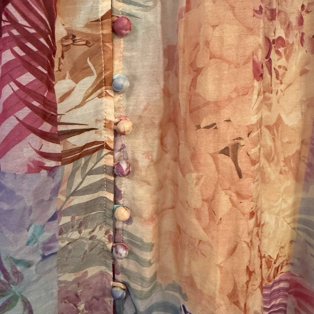 Johnny Was Silk Blend Dress MED Mini Pink Floral Semi-sheer Ruffle Patchwork EUC - Picture 6 of 16